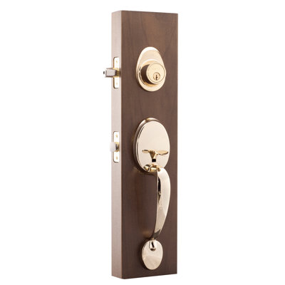 Jeu poignées en cuivre creek avec verrou et bouton de porte et rosette colonial à cylindre simple