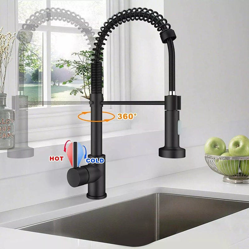 Robinet de cuisine pré-rinçage noir mat avec douchette extractible Mosson