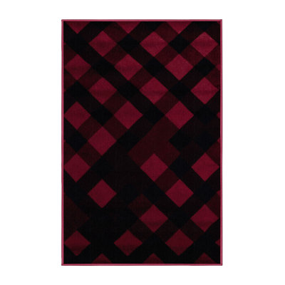 Machine Washable Checkered Red Area Rug
