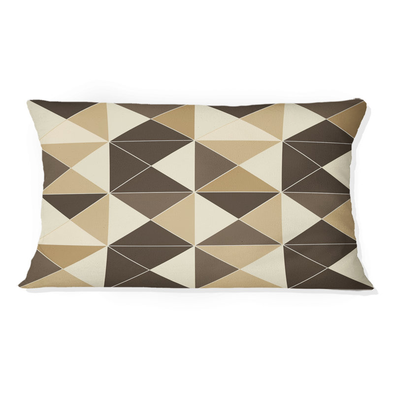 Coussin lombaire brun et beige à motif triangulaire IV