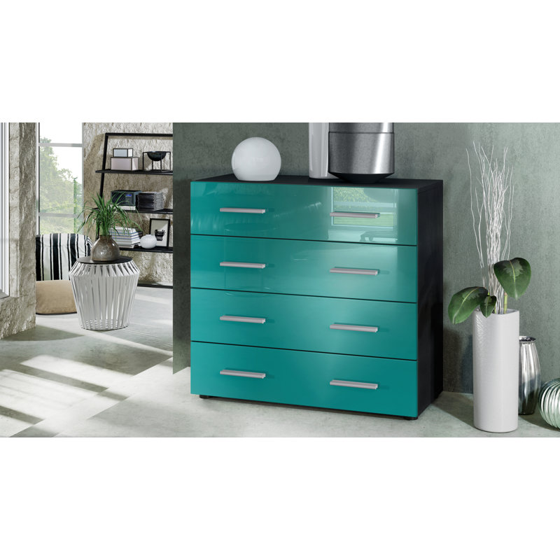 Mazur 76 cm W Chest of 4 Drawers, Black/Petrol