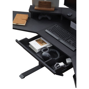 Adjustable Corner Standing Desk with Drawer, Monitor Stand, USB Hub, Wireless Charger for Home Office (Set of 2)