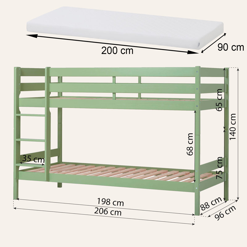 ECO Comfort Bunk Bed, European Single (90 x 200 cm), Green