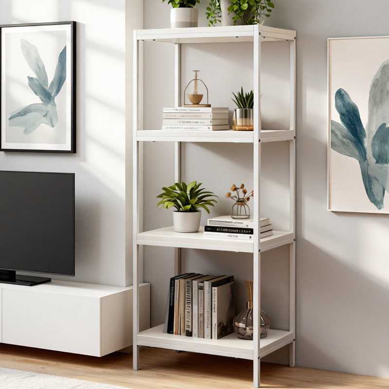 Harless Etagere Bookcase - 4-Tier Open Shelf, Industrial Storage Unit, White