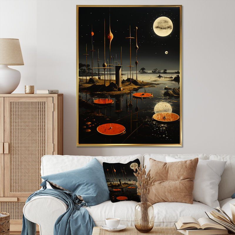 Paysage dans l'espace Liberté rêve II, H 20 po x l 12 po x P 1 po, Cadre flottant doré
