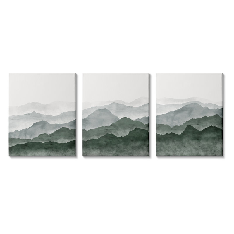«Sage Hills Mountain Nature View» par JJ Design House LLC - 3 pièces, impression, H 14 po x l 33 po x P 1,5 po, Toile tendue