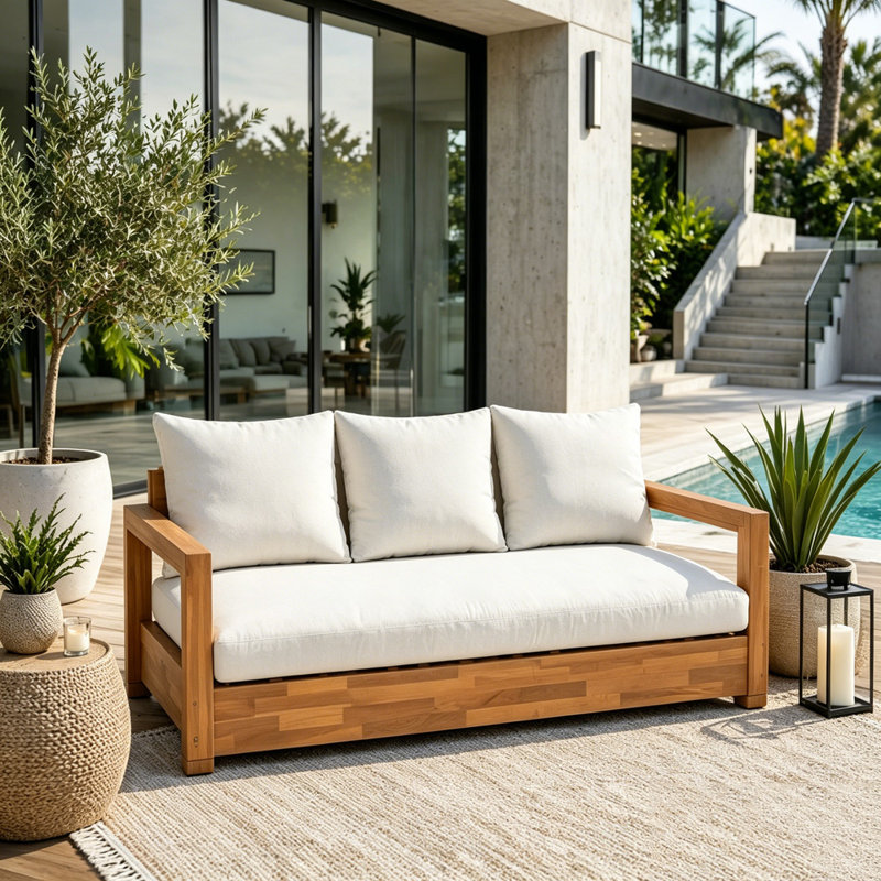 Canapé de patio 3 places en bois d'acacia, Teck