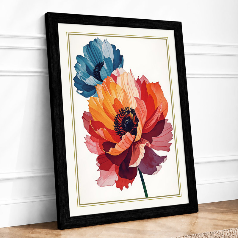 Rainbow Bloom Botanical - Framed Print, A2 - 59.4 x 42.0 cm, Black
