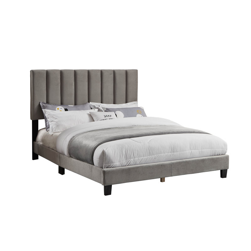 Lit tapissier standard à profil bas, Double, Gris