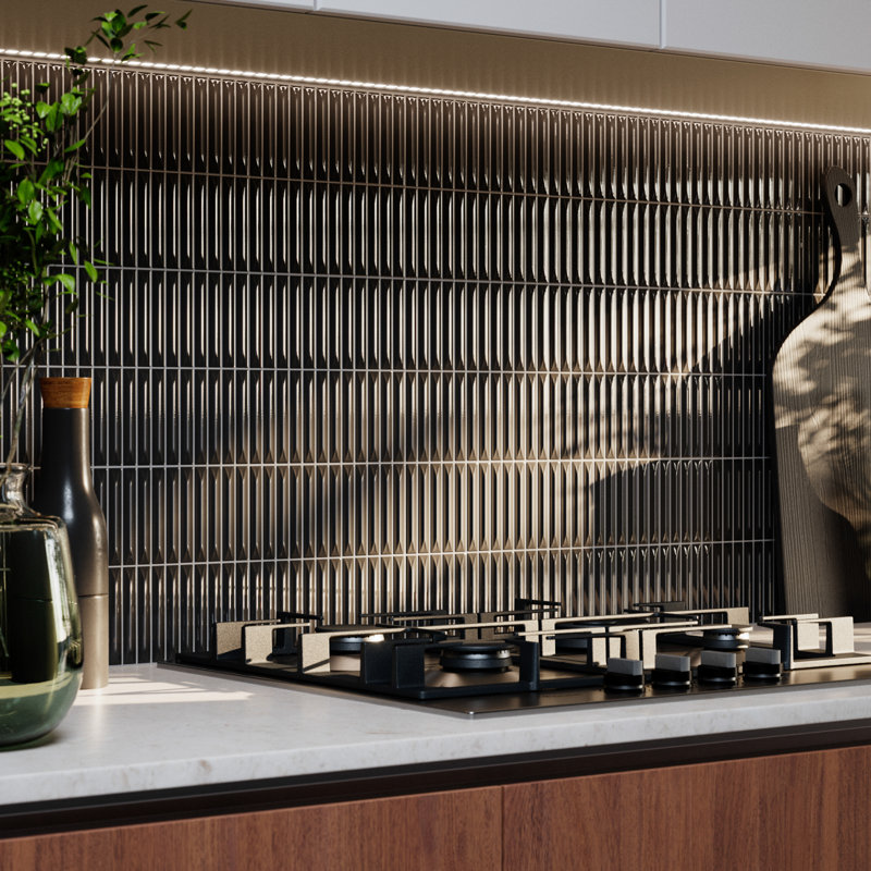Stria 7.87 In. X 7.87 In. Glossy Ceramic Stacked Wall Tile, Black