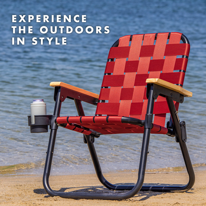 Burnt Red Woven Folding Beach and Camping Chair with Cup Holder