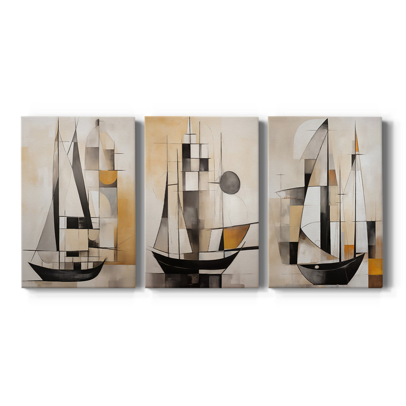 NAUTICAL Series CCCCLXXVV-3 - Toile tendue sur mesure avec châssis - 3 pièces, H 48 po x l 96 po