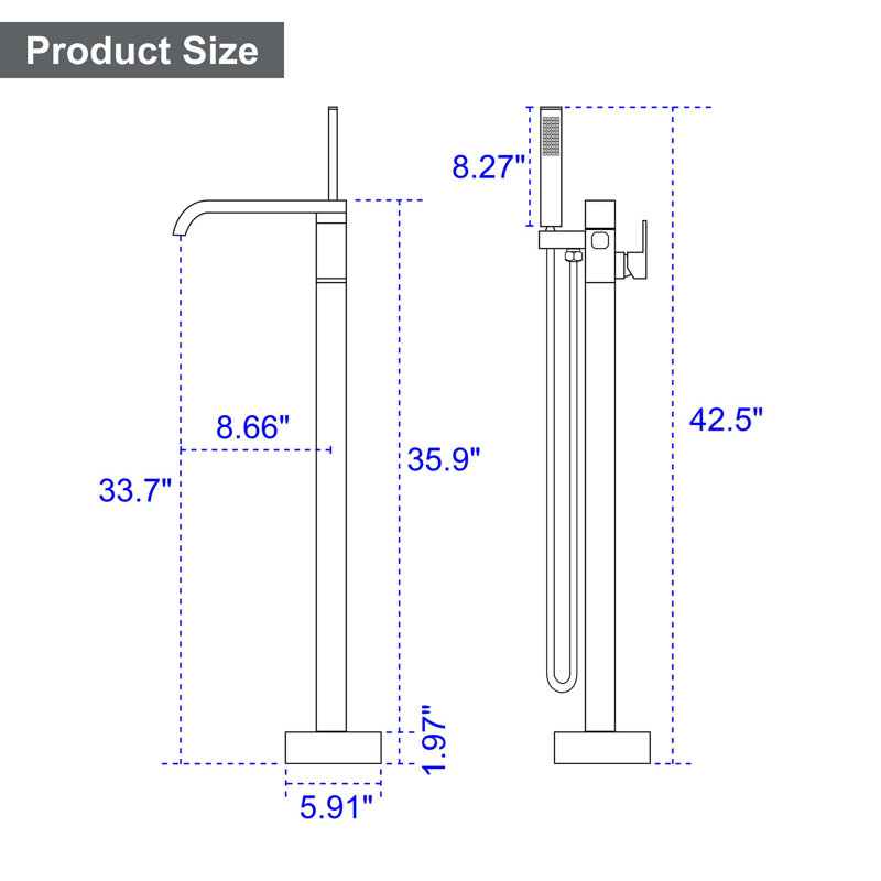 1 Handle Floor Waterfall Faucet with Diverter, Brushed Nickel