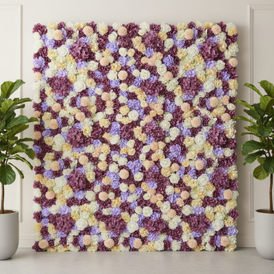 2 pièces fleurs artificielles roses fond mur panneaux de fleurs 3D rouge rose jaune blanc couleur panneau de fleurs décorations de mariage décoration de fond de maison de Noël 38 x 38 cm / 15 x 15 pouces, mauve blanc