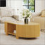 Table basse ovale cannelée avec rangement, bois d'hévéa massif, 1 tablette et 2 portes ouvertes, parfaite pour les salons modernes-304017559