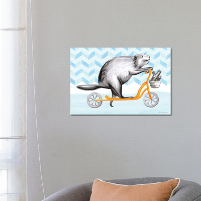 Beaver On Scooter by Amélie Legault - Wrapped Canvas Print