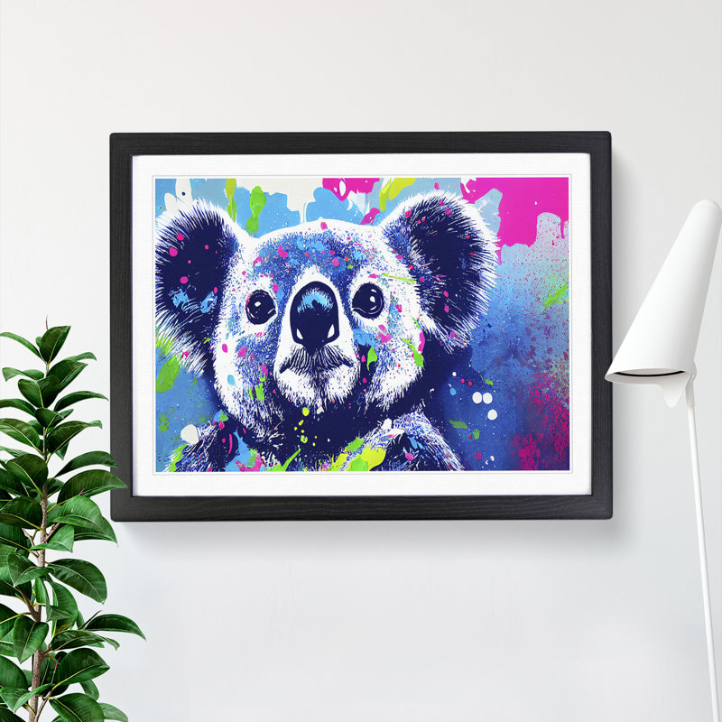 Koala Bear Splashed - Single Picture Frame Print, Black, 46cm H x 64cm W x 2cm D