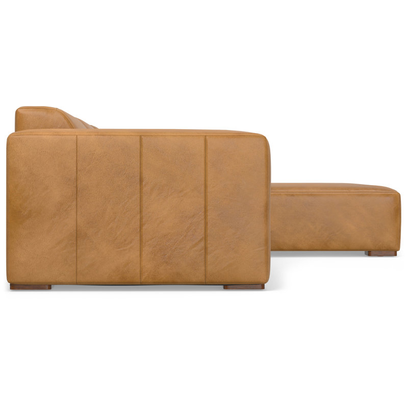 Grand canapé modulaire en L de avec méridienne gauche en cuir véritable Rex, Terre de Sienne, Orienté à droite
