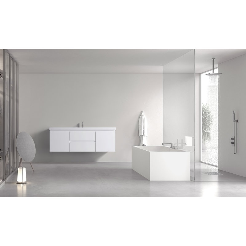 White 60" Wall Mount Single Sink Vanity with Countertop