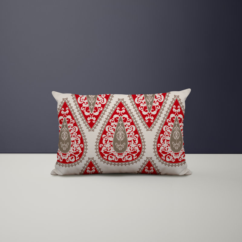 Paisley Outdoor Reversible Throw Pillow, Red