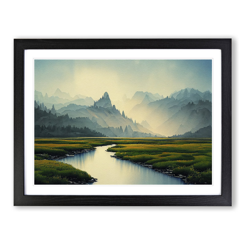 Distant Mountains Vol.2 - Single Picture Frame Print, Black, 46cm H x 64cm W