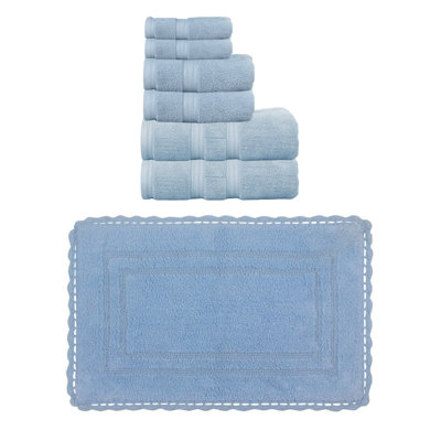 Colson 100% Soft Cotton 8 Pc Bath Towel Set & 1 Pc Bath Rug, (Set of 9), Ivory