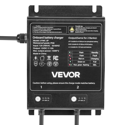 Chargeur de batterie marin, 2 batteries, chargeur de bateau 10 A 12 V, chargeur de batterie intelligent étanche IP68, pour batteries Lithium-Ion (LiFePO4), NCM, plomb-acide, grand bateau, bateau, véhicule récréatif, remorque