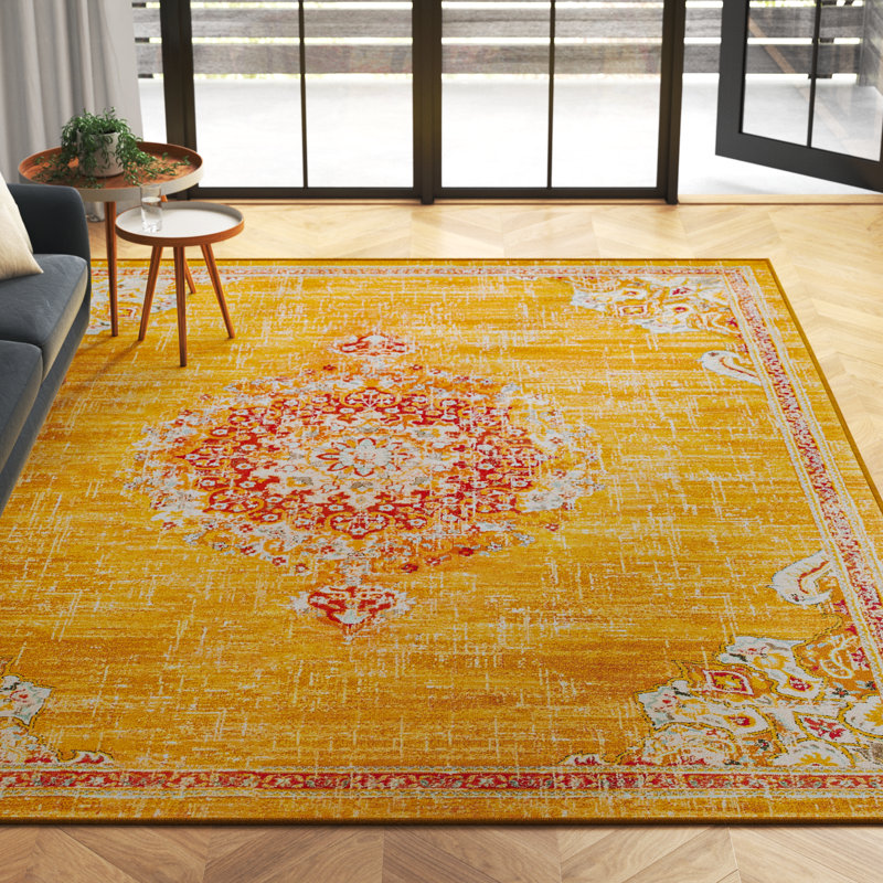 Tapis doré / rouge Galyean, Rectangle 7 pi 10 po x 10 pi, Gold/Red
