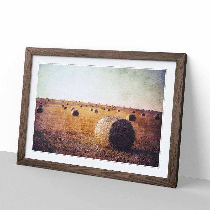 Hay Bales - Picture Frame Graphic Art, 36cm H x 48cm W x 2cm D, Walnut Framed