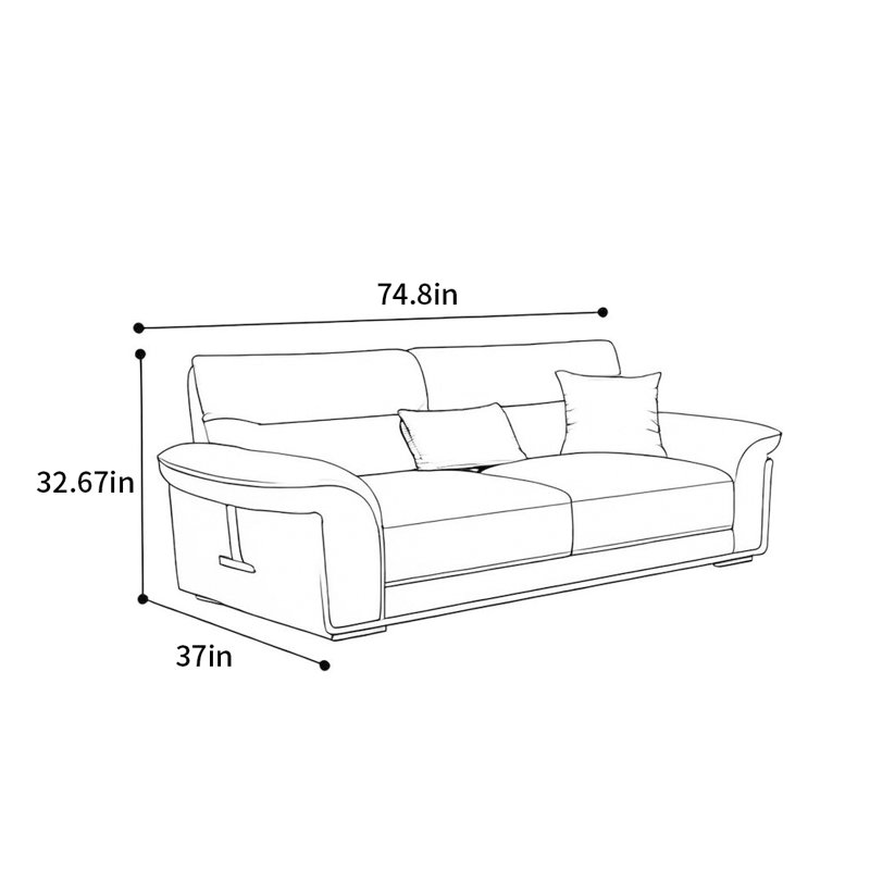 Modern simple light luxury straight row sofa, 32.67" H x 74.8" W x 37" D, 2