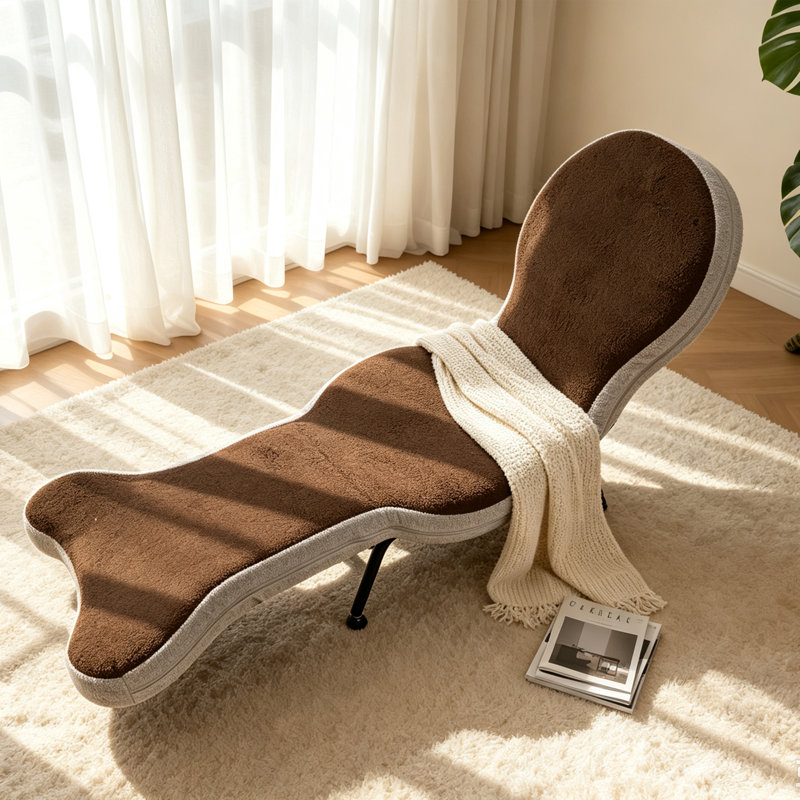 Fauteuil relax pliable multipositions de 180 cm (70,8 po), en velours peluche ergonomique avec structure en métal, idéal pour le salon, la chambre ou un petit appartement. Couleur : brun et gris.