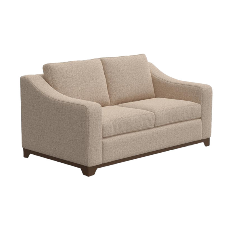 Causeuse Umey, 2 coussins, polyester crème moderne, bois massif, Crème, brun