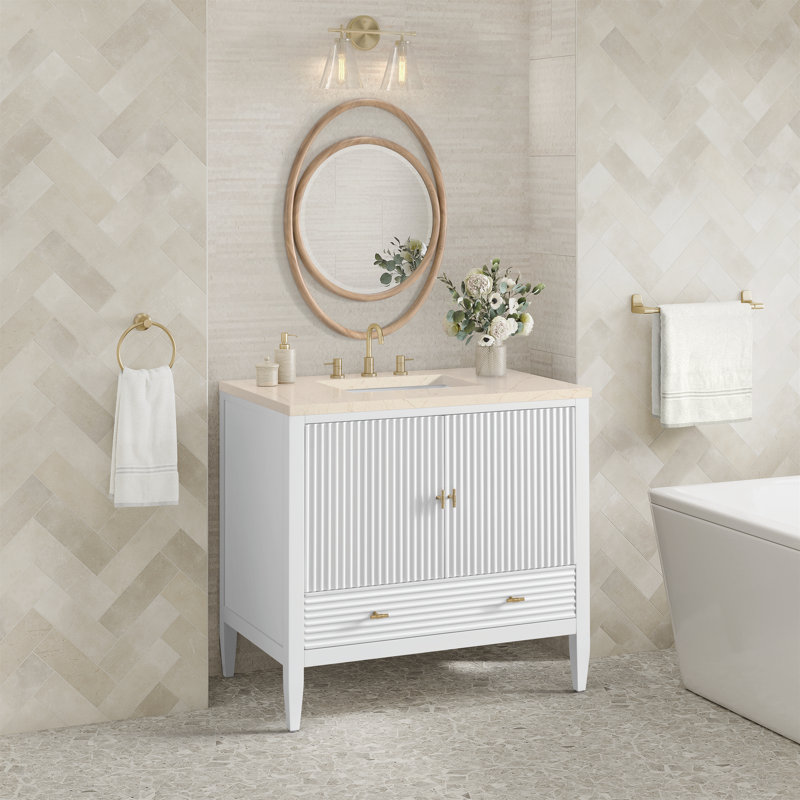 Myrrin 36'' W Single Vanity, Carrara White, Bright White, 8" Widespread