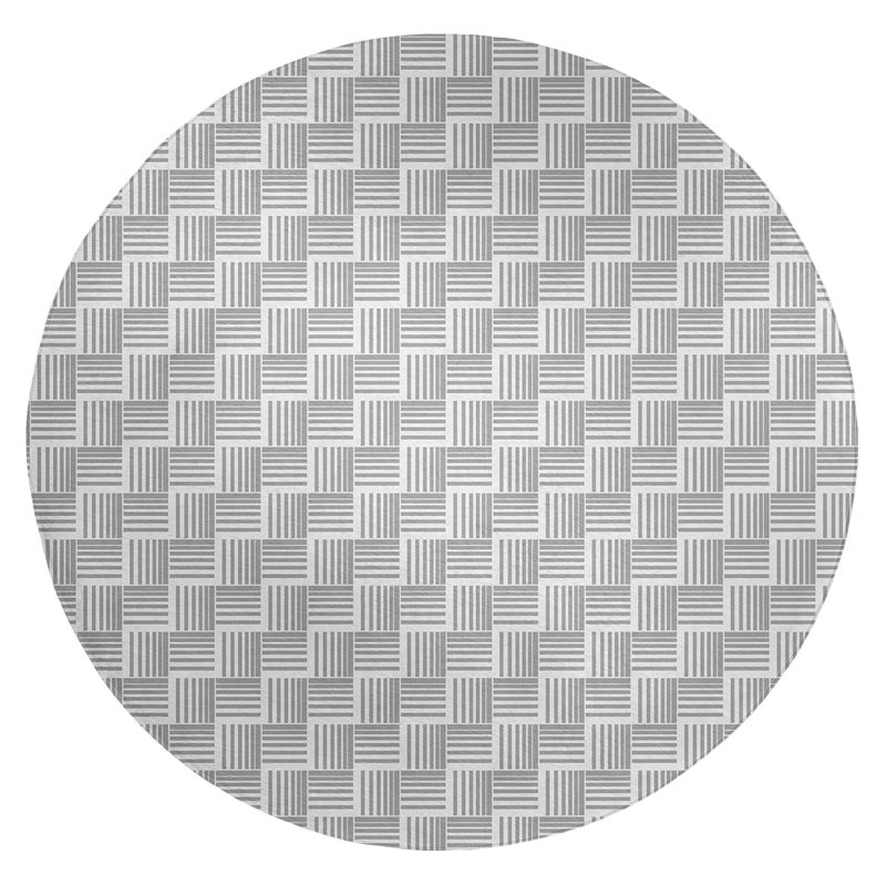Tapis gris zone basketweave rayures, Rond 5 pi