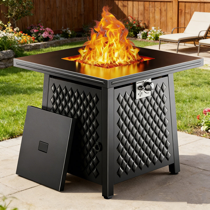 32Inch Outdoor Fire Pit Table With LED Lighting, 2700K Warm Ambient Glow, Modern Rattan-Style Propane Gas Fireplace, Ideal For Patio And Backyard Garden Heating