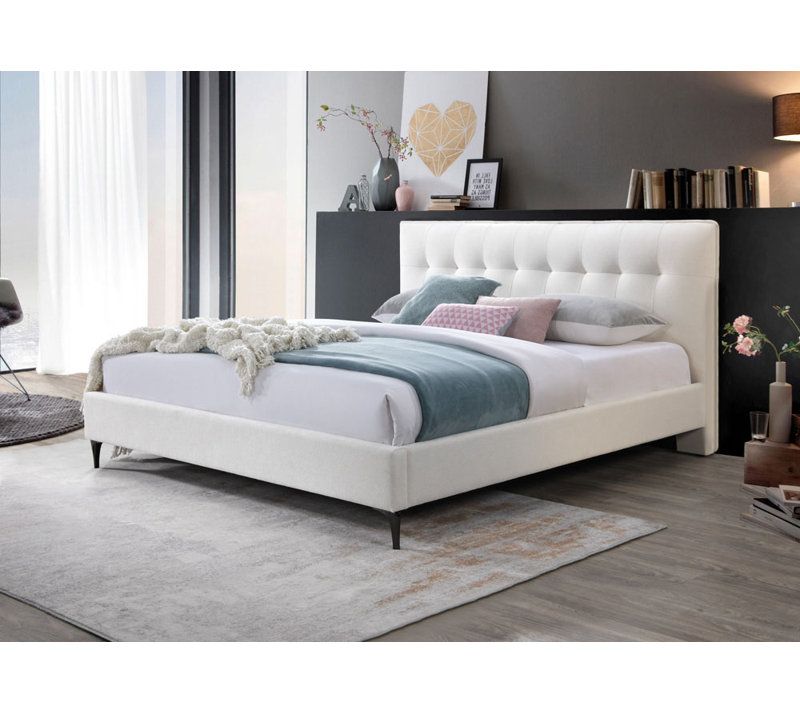 Rexsie Tufted Headboard Bed, Light Gray/Black, RV King