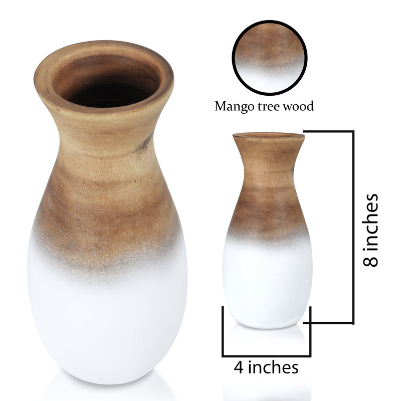  Vase en bois de manguier dégradé brun à blanc fabriqué à la main