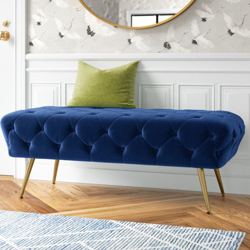 Banc rembourré en velours Barnsdall, Bleu