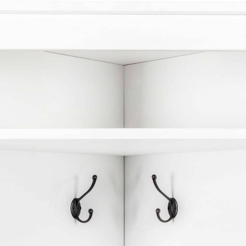 Minimalist Corner Hall Tree With Shoe Bench,Versatile Entryway Coat Rack With 4 Hooks,Corner Cabinet With Adjustable Shelf For Hallway,Living Room