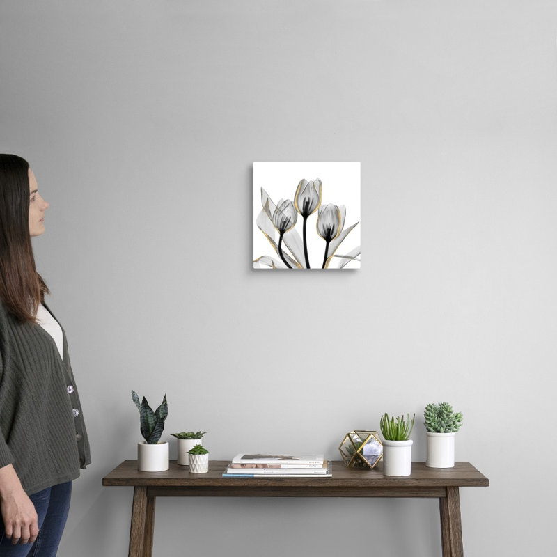 Reproduction d’art sur toile dorée ornée de tulipes 5 par Albert Koetsier, Toile tendue, H 12 po x l 12 po x P 1,25 po