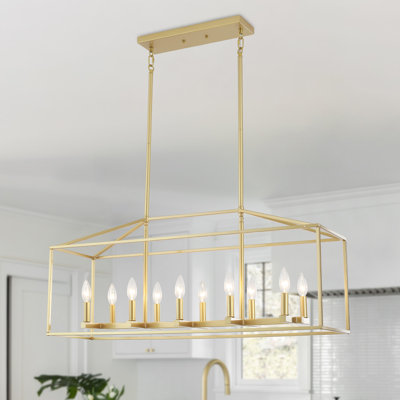 10 - Light 38" Wide Dimmable Kitchen Island Square / Rectangle Chandelier Farmhouse Linear Pendant for Dining Room