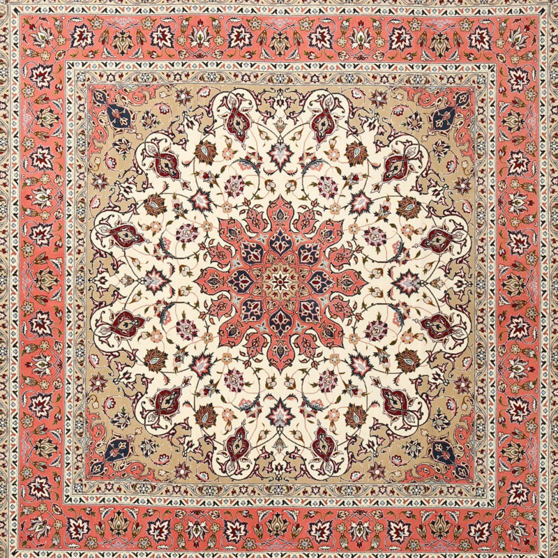 Tapis traditionnel rouge / beige Derrion, Rond 7 pi