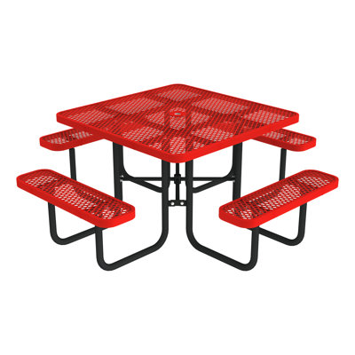 Open Air Series Square Picnic Table with Benches, Umbrella Hole, and Surface Mount