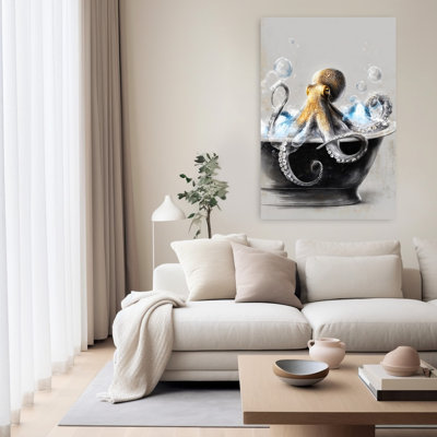 Octopus In Bathtube 4 1 Piece Wrapped Canvas Wall Art