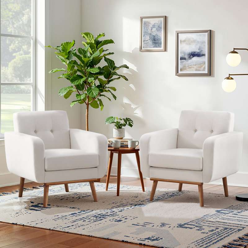 Ensemble de 2 fauteuils en bois massif Donka, Polyester beige
