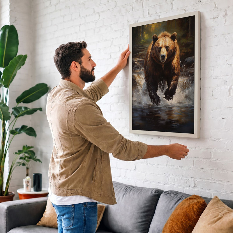 Bear In Water Boho - Print, 24x16 - 61.0 x 40.6 cm, Black Border