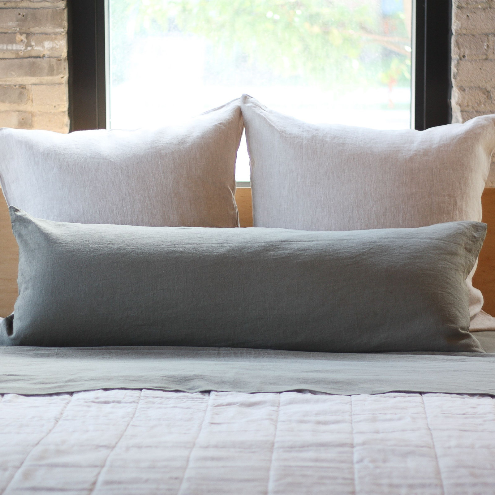 100% French Linen Pillow Sham, Putty Heather, Square 26", Down Alternative