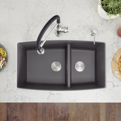 Évier de cuisine à double cuve encastrable 60/40 avec cloison basse Performa SILGRANIT - blanc doux