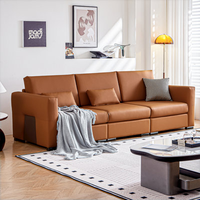 CanapÃ© moderne en cuir avec 2 coussins et assise profonde, canapÃ© modulable rembourrÃ© orange avec pieds en mÃ©tal pour le salon et la chambre Ã  coucher