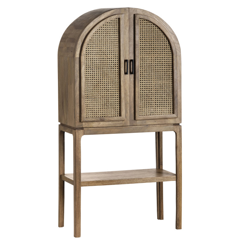 Biscayne Rustic Mango Wood and Cane Bar Cabinet